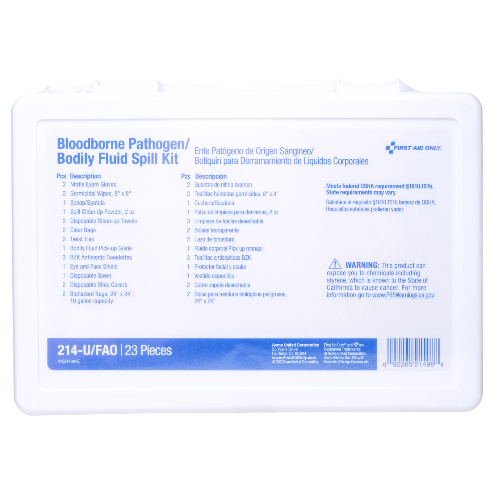 Bloodborne Pathogens/Bodily Fluid Spill Kit by First Aid Only #214U