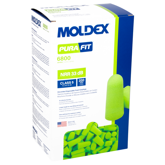 Moldex #6800 Purafit Green Disposable Earplugs No Cord 200 Pair/box