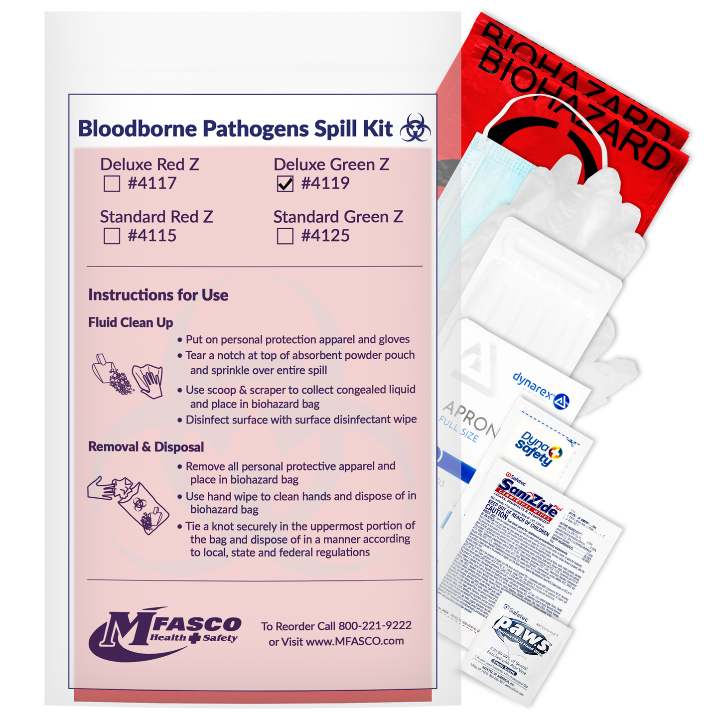 Biohazard Clean up Kit Green Z With Apron/Mask