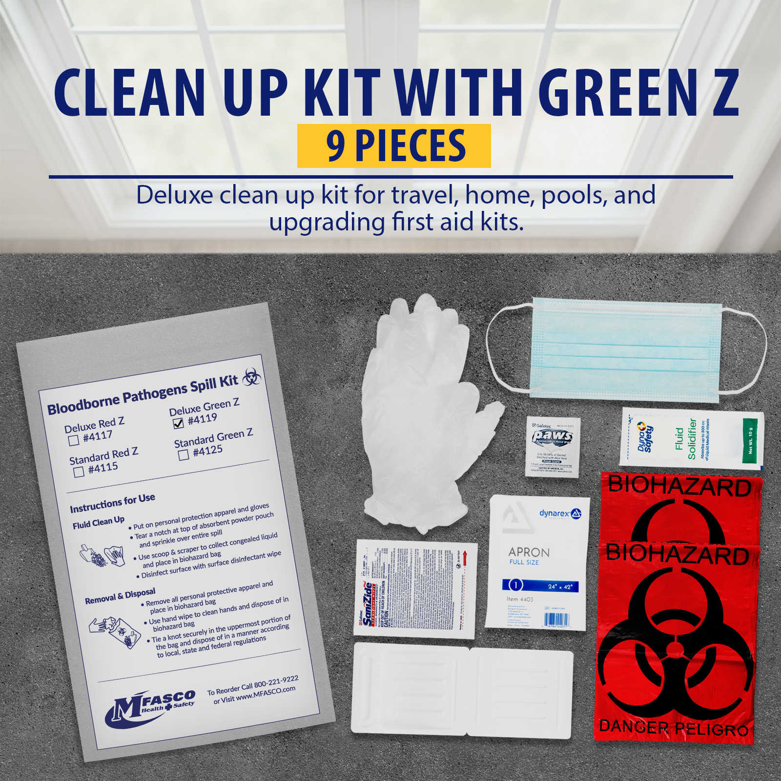 Biohazard Clean up Kit Green Z With Apron/Mask