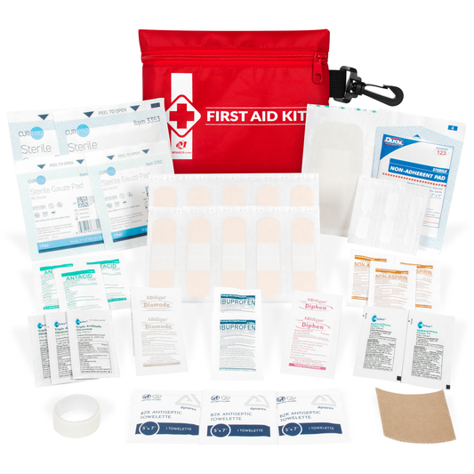 Travel First Aid Kit With OTC Medications Red Pouch With Clip
