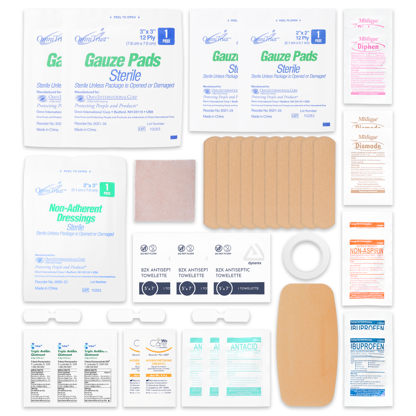 Travel First Aid Kit With OTC Medications Red Pouch With Clip