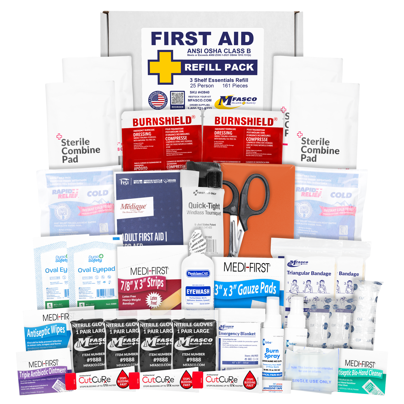 OSHA/ANSI 2021 Class B Essentials Aid Kit Refill 161 Piece
