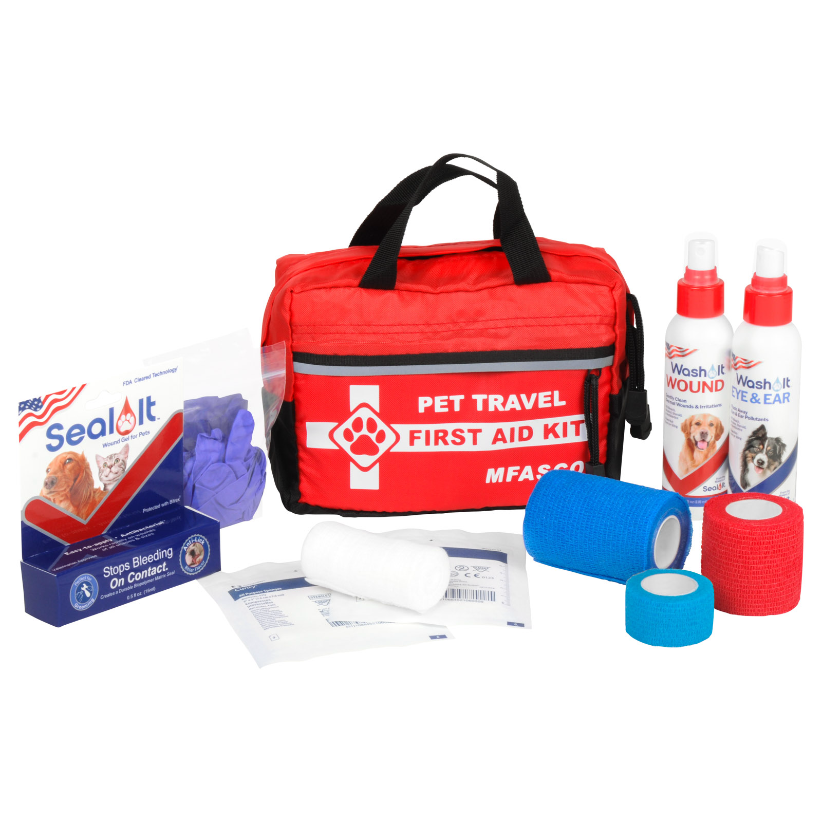 Pet Travel First Aid Kit Red Bag With Handles
