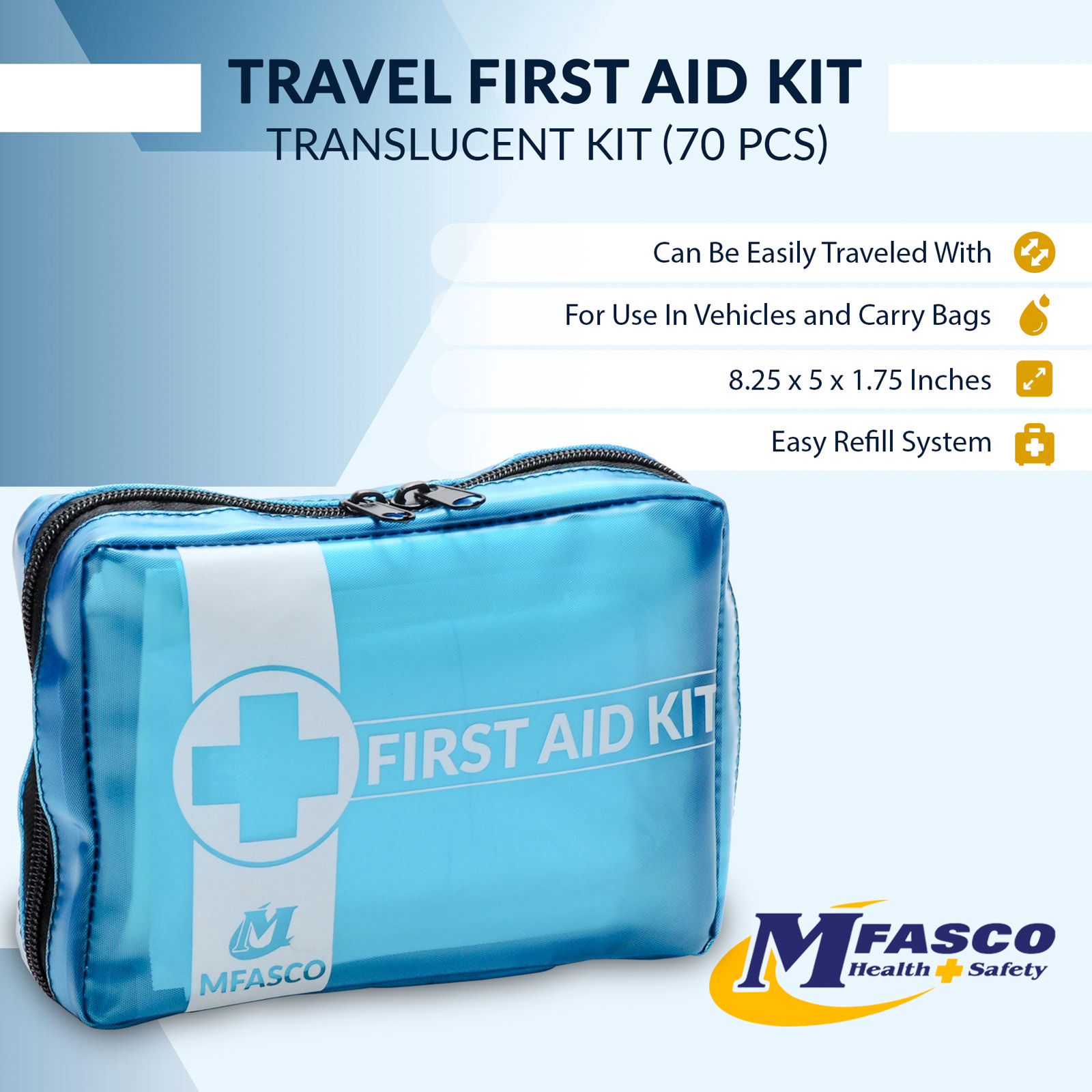 First Aid Kit 70 Piece Blue Transparent MFA