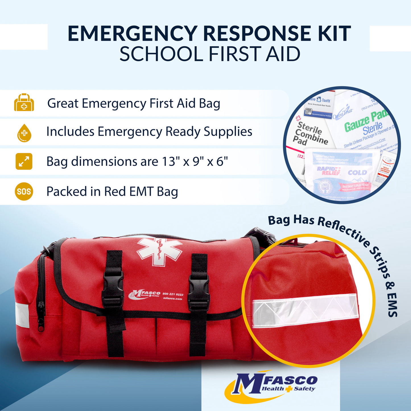 Emergency School First Aid Bag Red MFASCO
