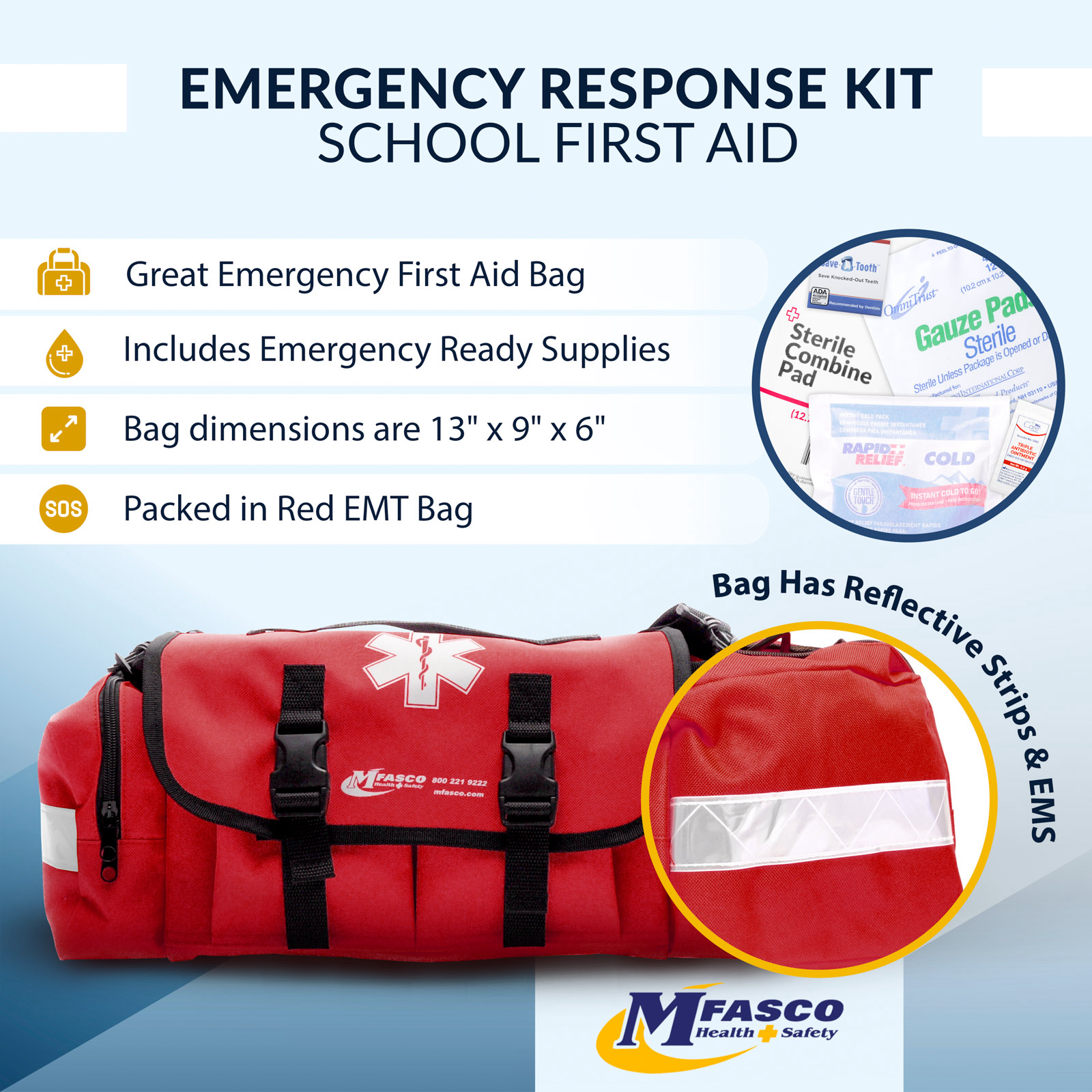 Emergency School First Aid Bag Red MFASCO