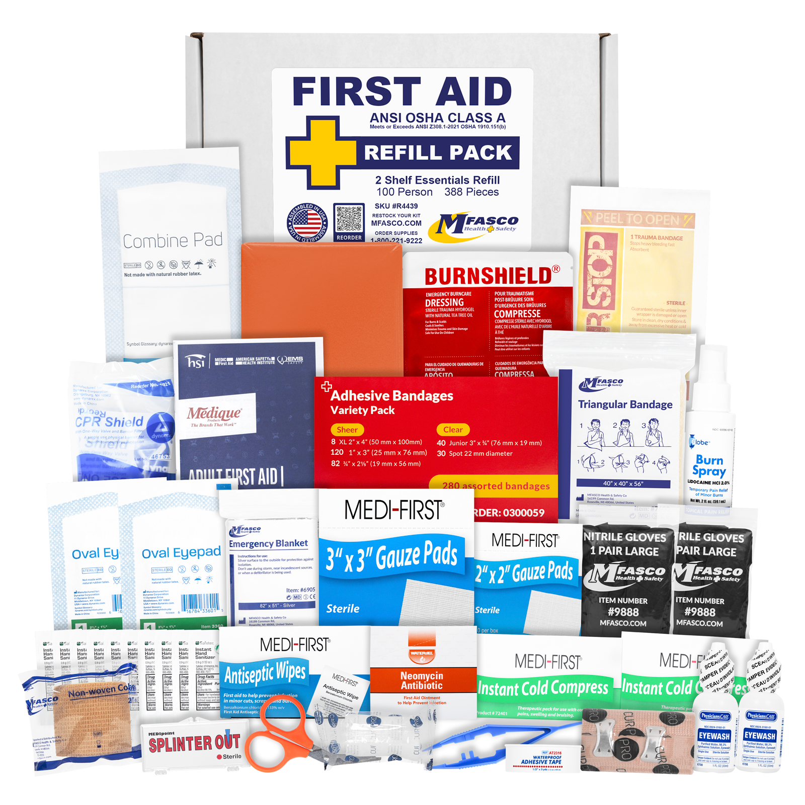 2 Shelf First aid Kit Refill 388 Piece - Medication Free | MFASCO ...