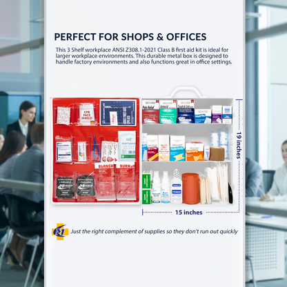 3 Shelf First Aid Kit Osha Fill with Medication & Logo