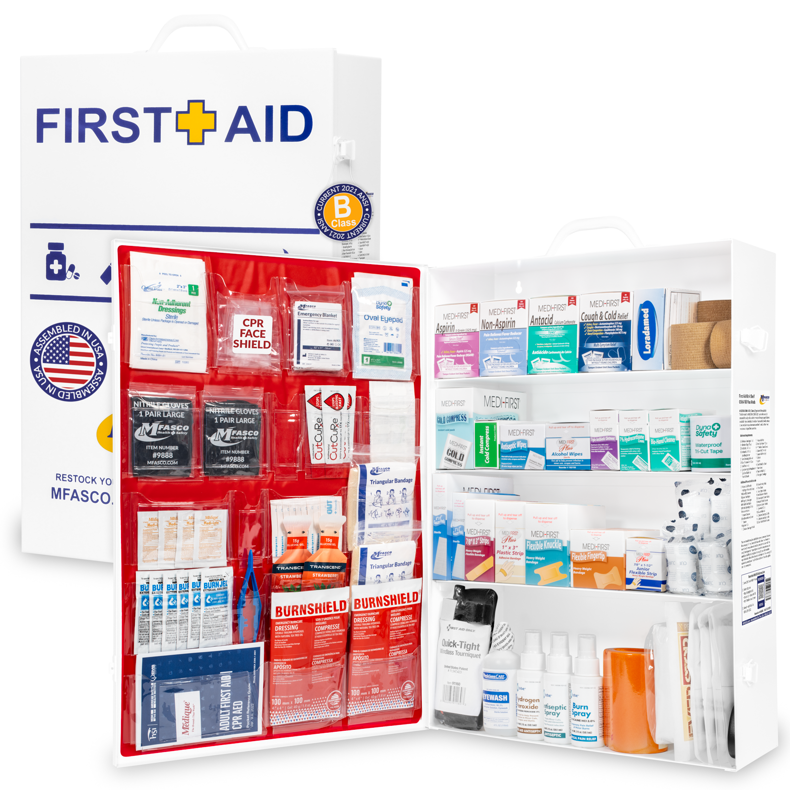 4 Shelf Metal Workplace First Aid Kit Osha Class B With Medications