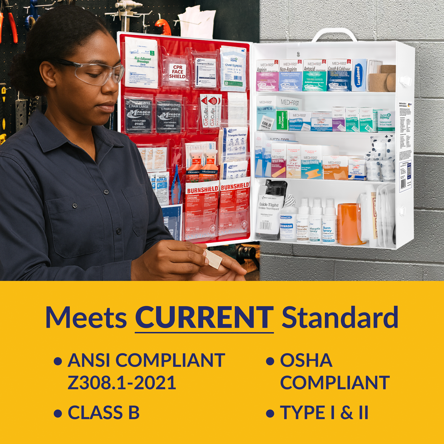 4 Shelf Metal Workplace First Aid Kit Osha Class B With Medications