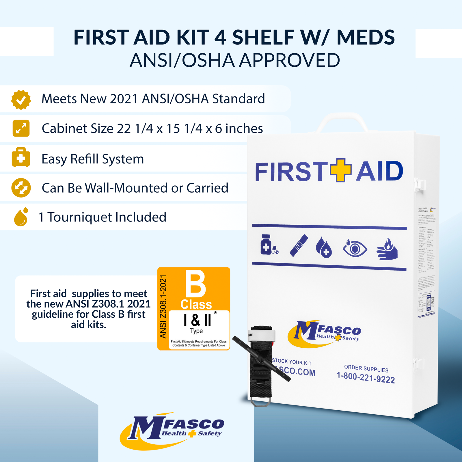 4 Shelf First Aid Kit Osha Fill with Medications & Logo