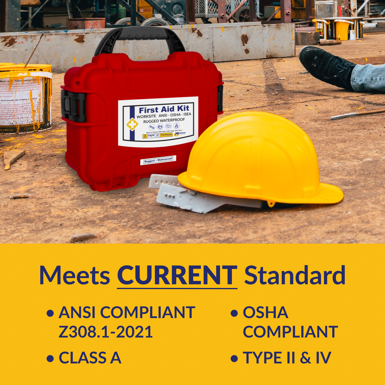 Worksite Waterproof/Rugged OSHA First Aid Kit Class A