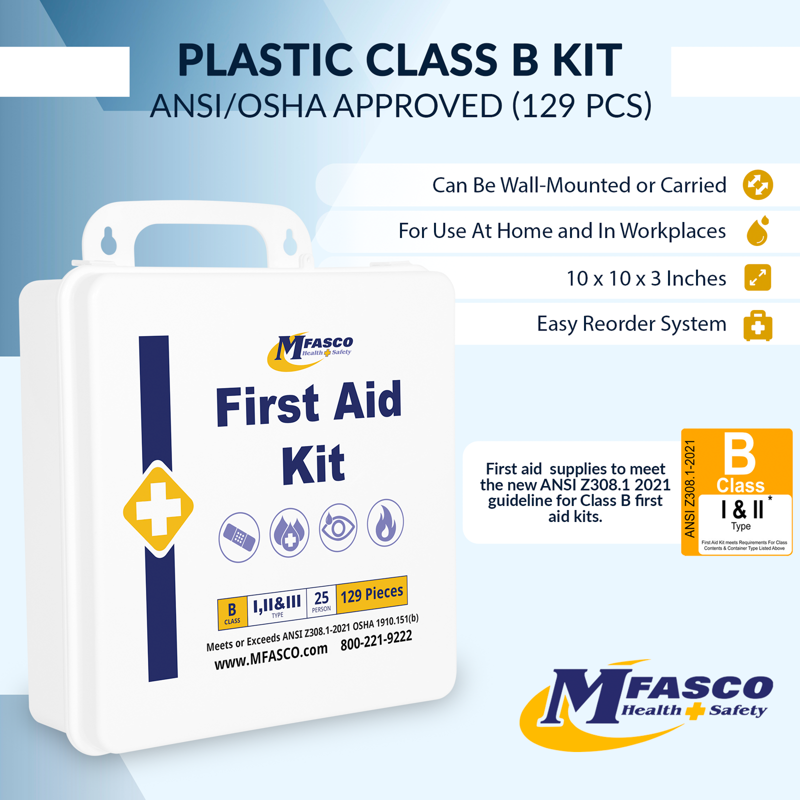 First Aid Kit OSHA Class B in Plastic Case | MFASCO Health & Safety