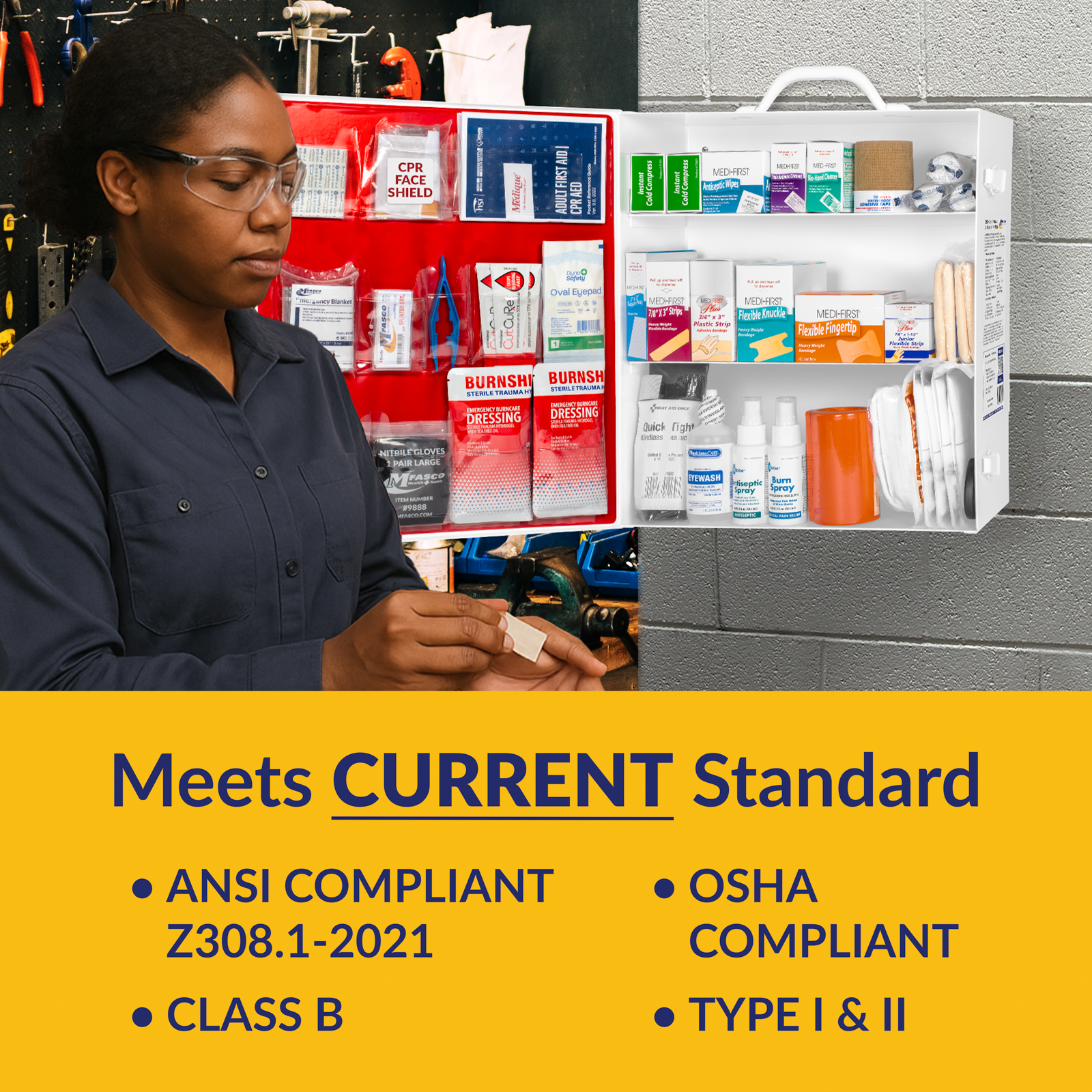 3 Shelf First Aid Kit OSHA 2021 W/Logo No Medications