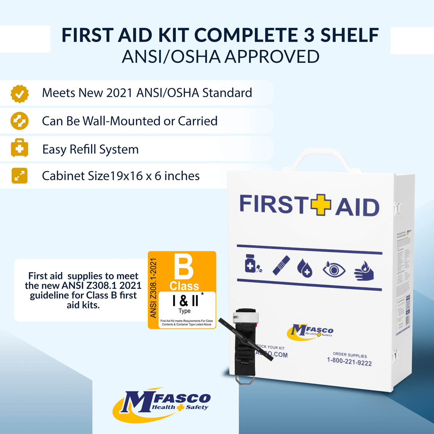 3 Shelf First Aid Kit OSHA 2021 W/Logo No Medications
