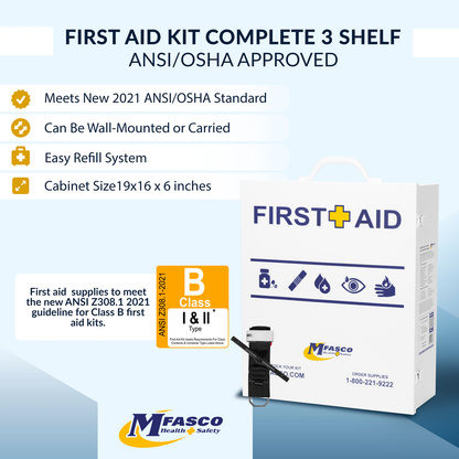 3 Shelf First Aid Kit OSHA 2021 W/Logo No Medications
