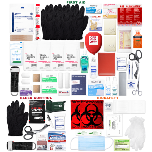 Workplace Wall Cabinet Refill With First Aid Bleeding Control & Biohazard Supplies