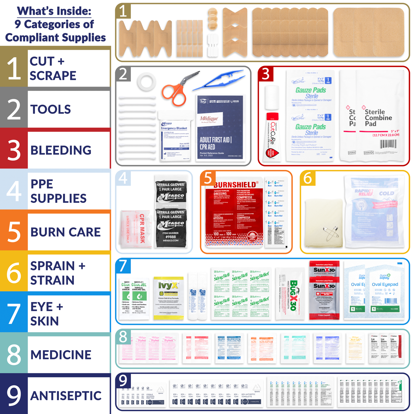 DOT Deluxe First Aid Kit Refill Pack 142 Piece OSHA/ANSI/DOT Required Supplies