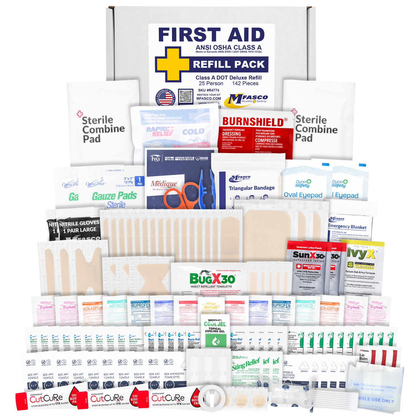 DOT Deluxe First Aid Kit Refill Pack 142 Piece OSHA/ANSI/DOT Required Supplies