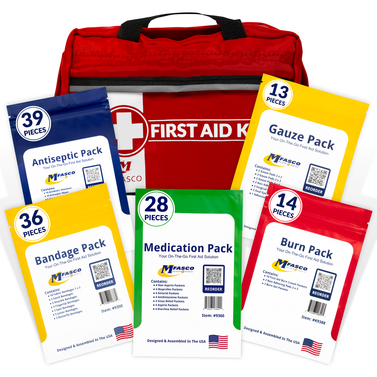 Personal First Aid Bag With GO Packs Red Bag With Handles