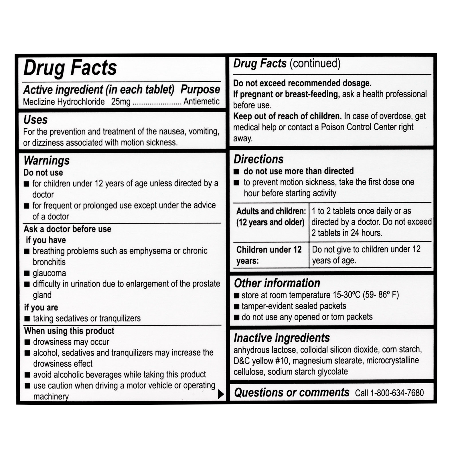 Medi-Meclizine Motion Sickness Tablets 50 x 2 Packets