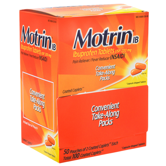 Motrin Ib Ibuprofen Pain Relief Caplets Industrial Packets 50x2
