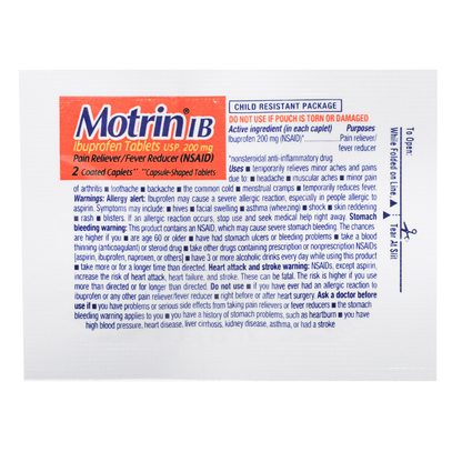 Motrin Ib Ibuprofen Pain Relief Caplets Industrial Packets 50x2
