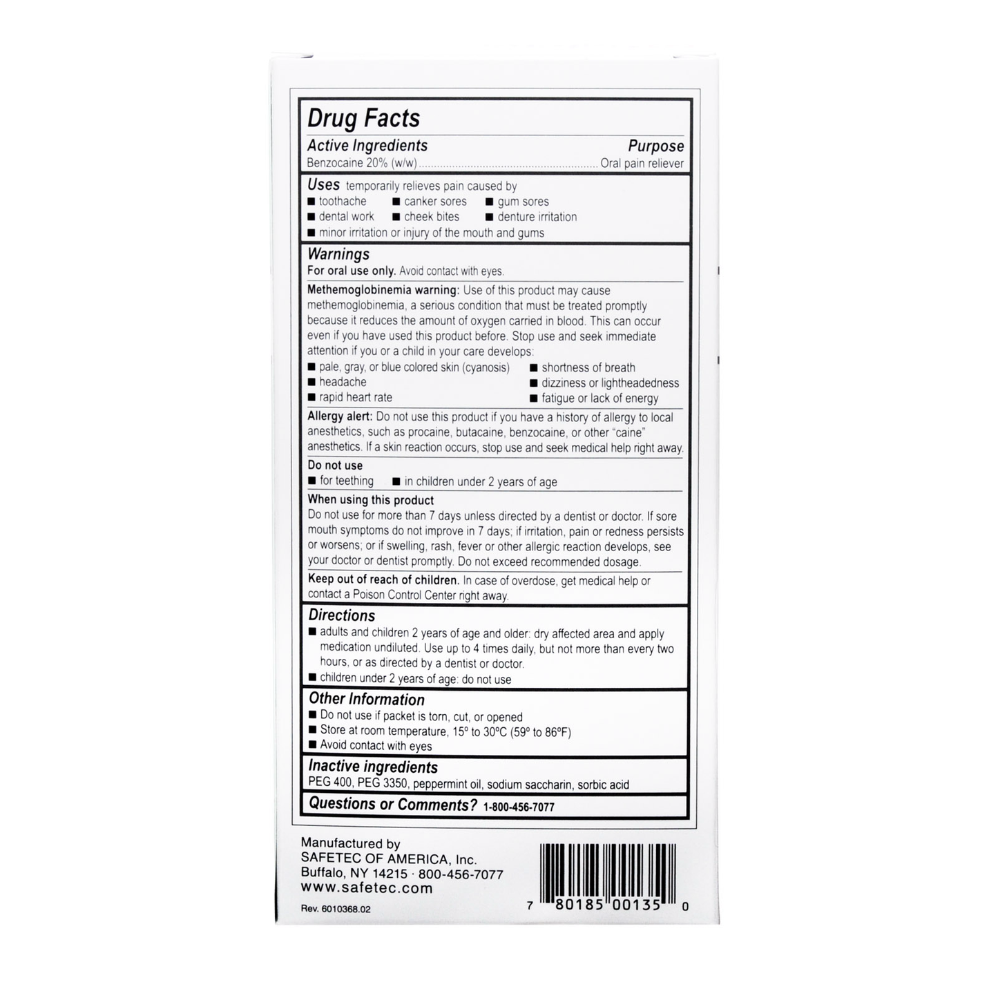 Oral Pain Relief for Toothache & Canker Sores 144 packets per box