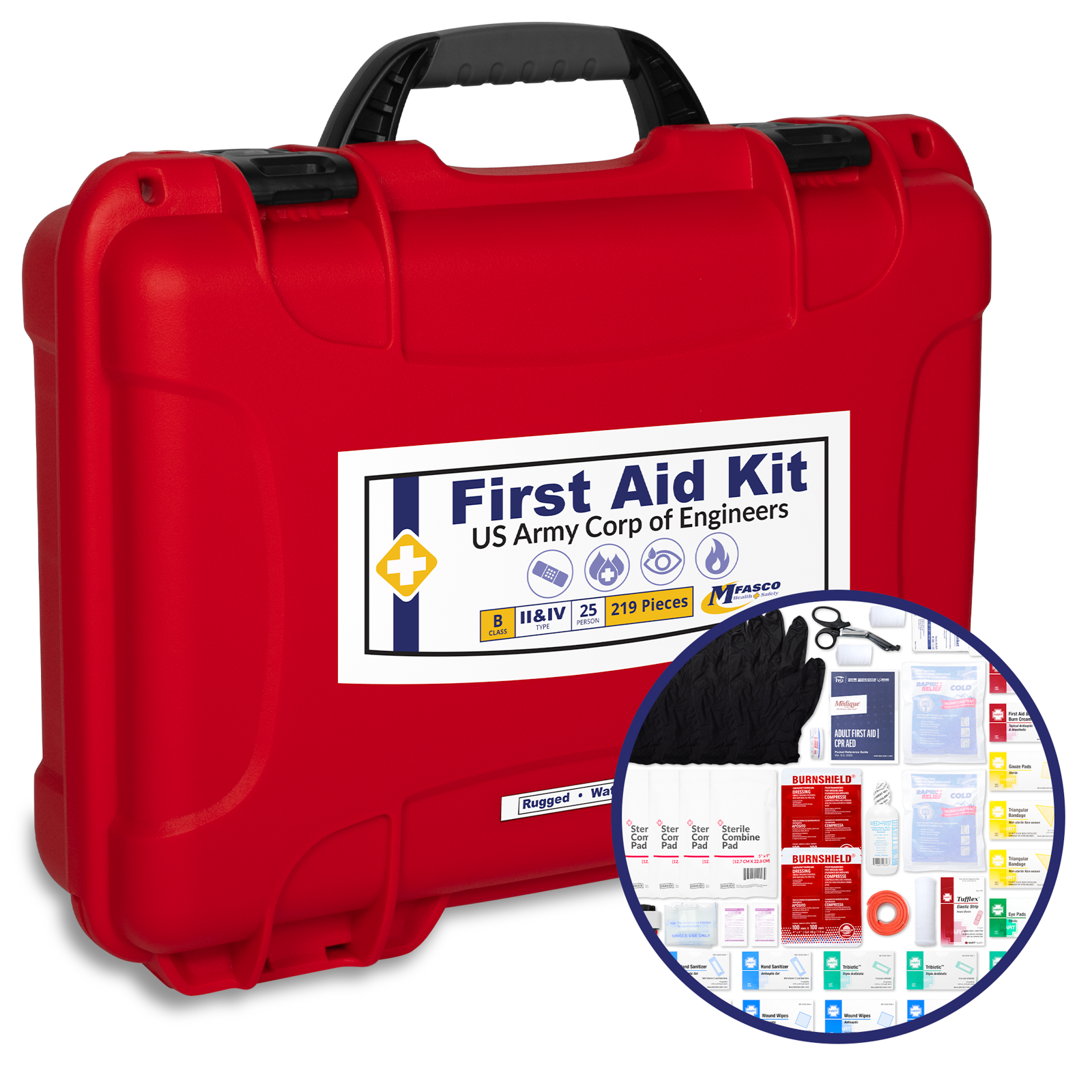 OSHA Class B First Aid Kit EM385-1-1 Waterproof Case | MFASCO Health ...