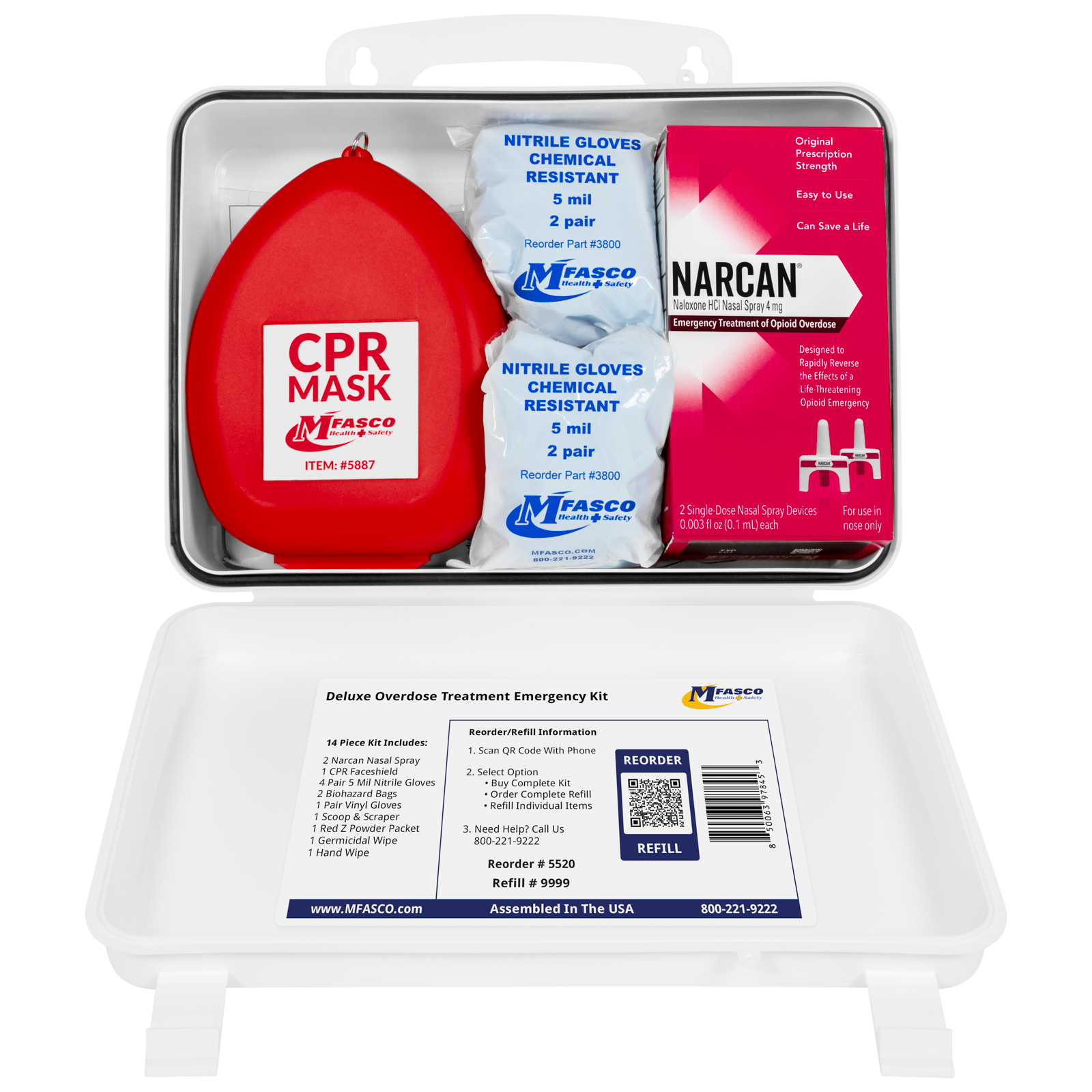 Opioid Overdose Treatment Emergency Kit Deluxe With Cleanup Plastic Case