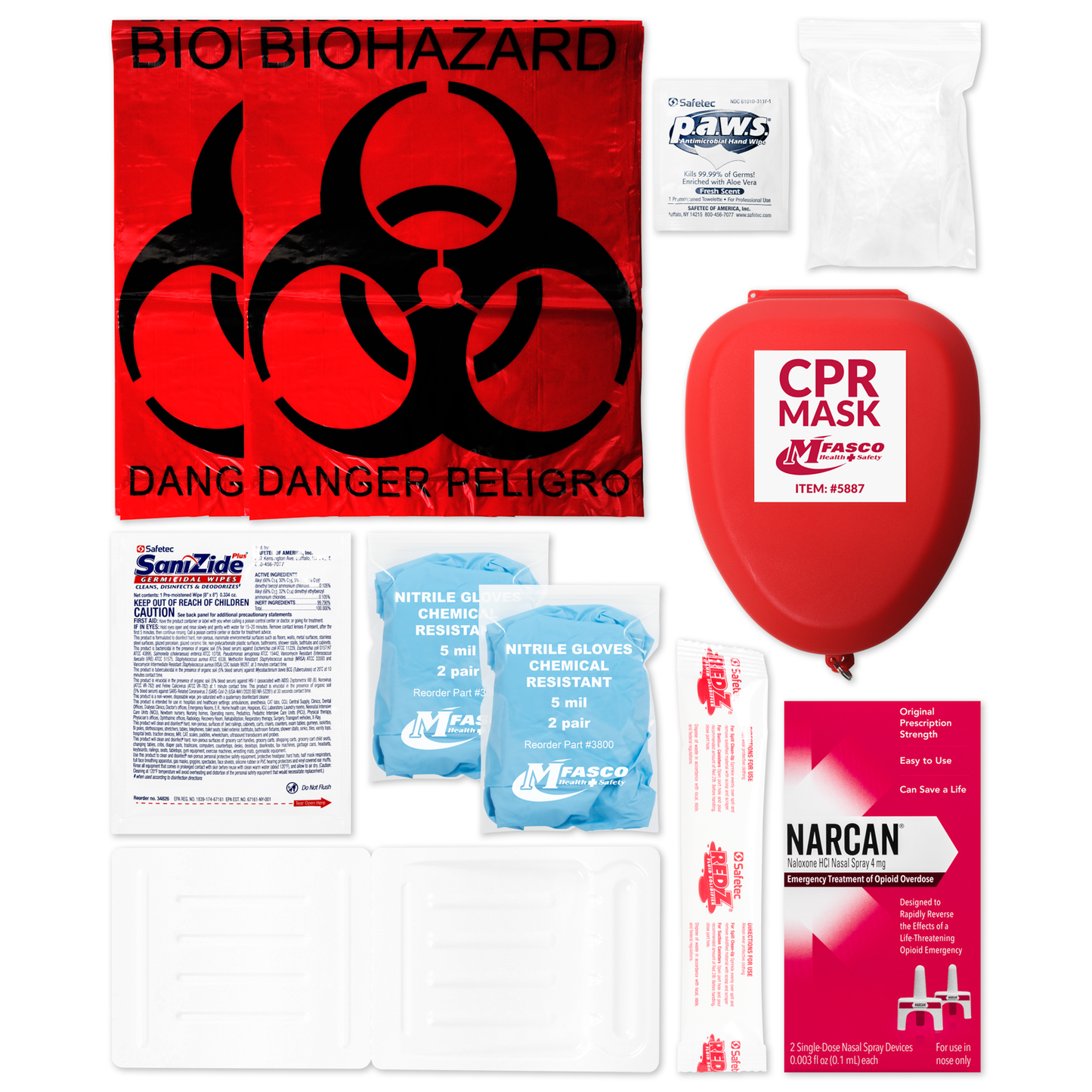 Opioid Overdose Treatment Emergency Kit Deluxe With Cleanup Plastic Case