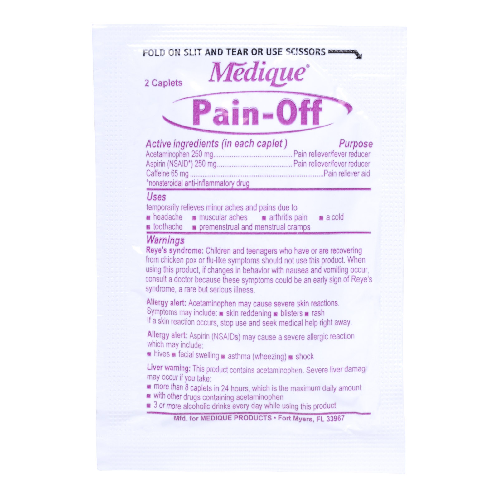 Medique Pain Off Pain Relief Medication Industrial Packets 250 X 2