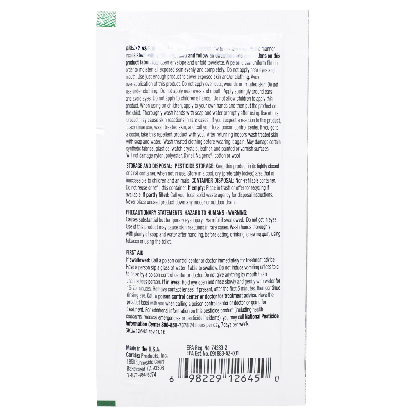 Bug X 30 Insect Repellent Wipes Each