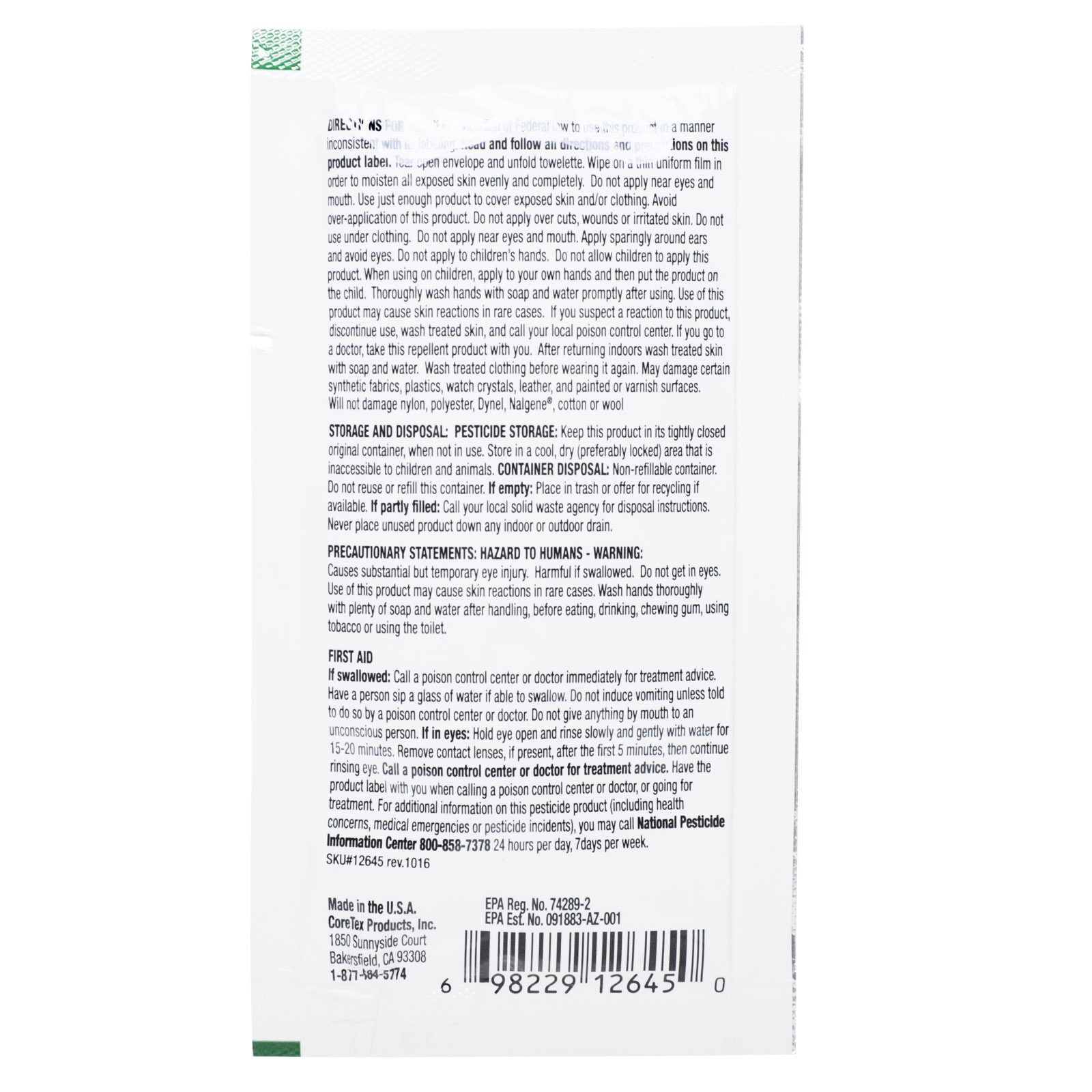 Bug X 30 Insect Repellent Wipes Each