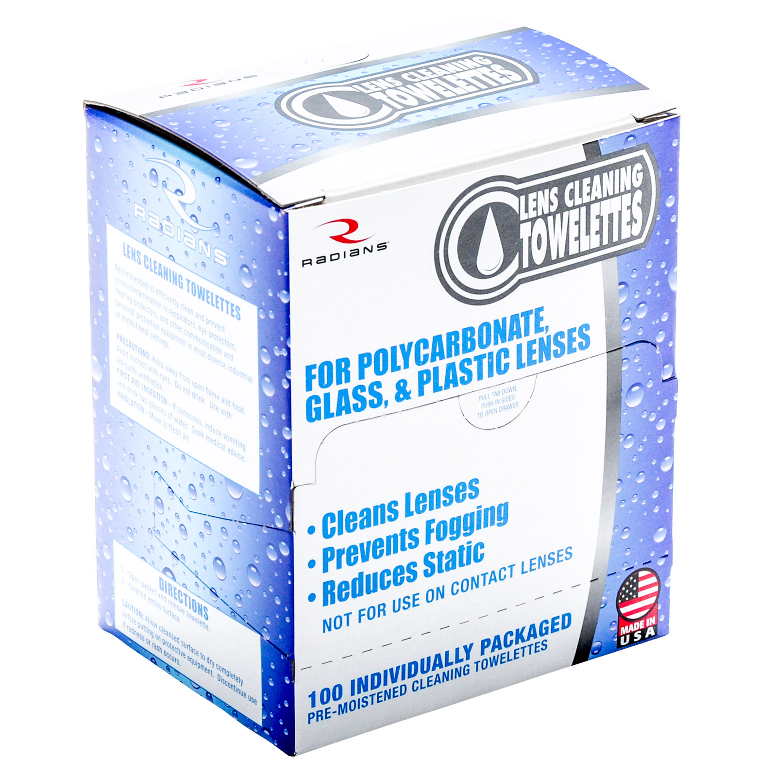 Radians Safety Glass Cleaning Premoistened Towelettes 100/box