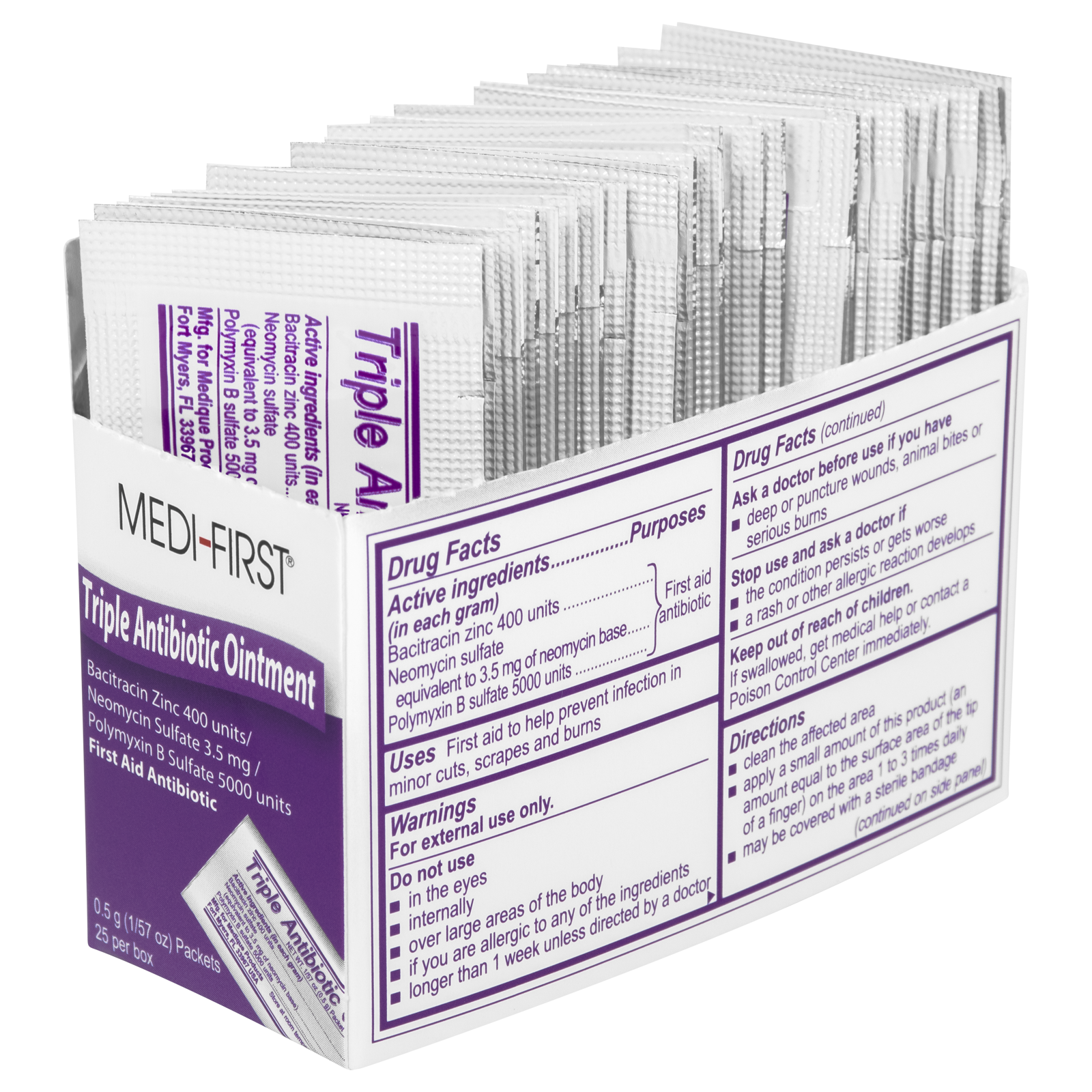 Medi-First Triple Antibiotic Ointment Individual Packets 25/box