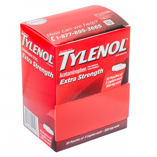 Tylenol Extra Strength Pain Relief Caplets Industrial Packets 50x2
