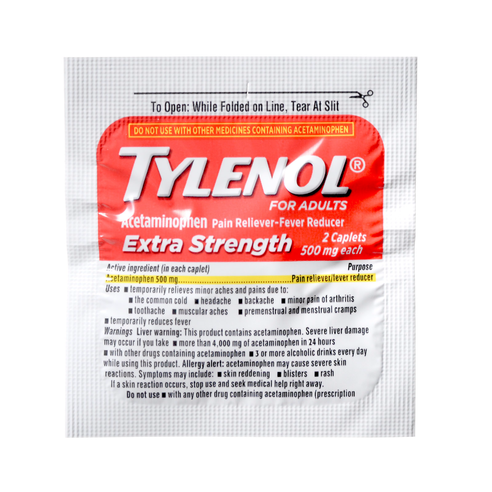 Tylenol Extra Strength Pain Relief Caplets Industrial Packets 50x2