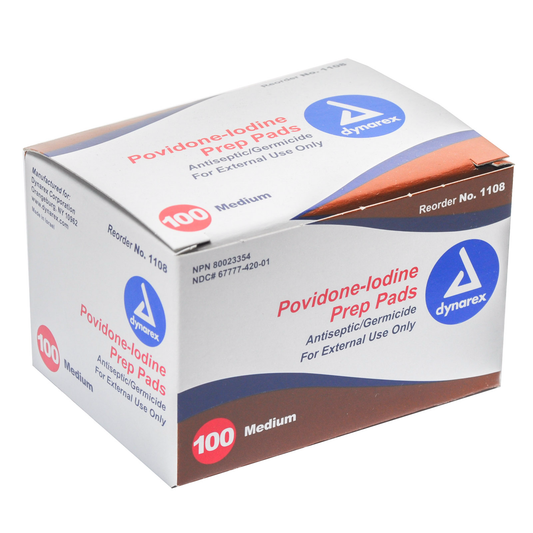 Povidone Iodine Antiseptic Prep Pads Medium 100/box