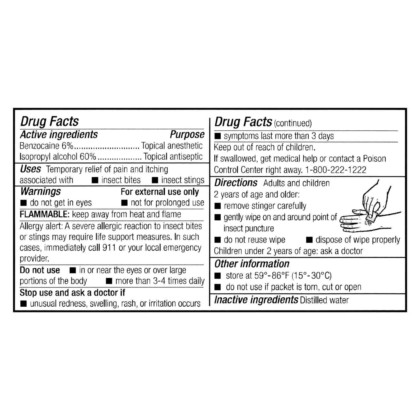 Insect Sting Relief Pads 10/box