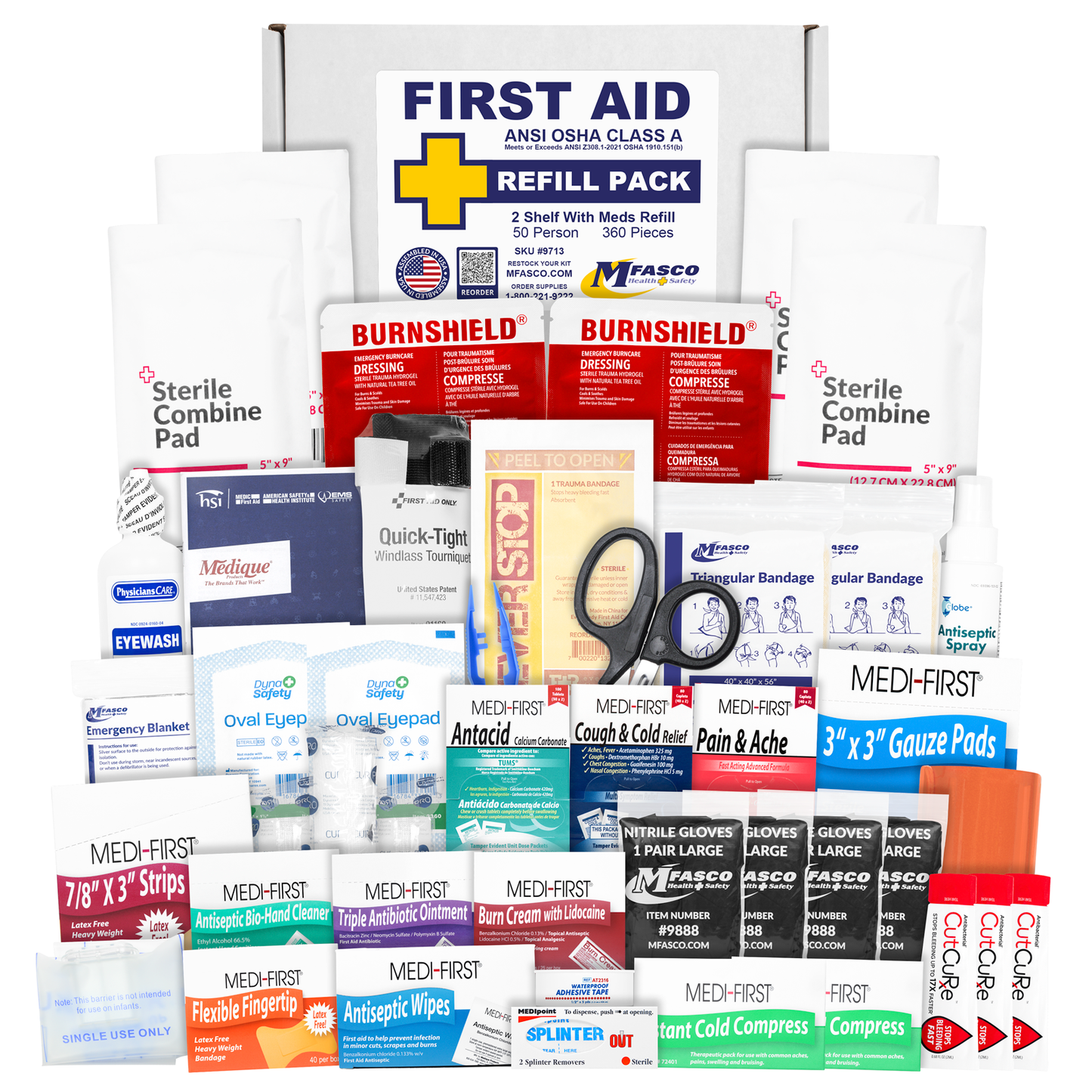 Small 2 Shelf Workplace First Aid Kit Refill With Medications 360 Piece