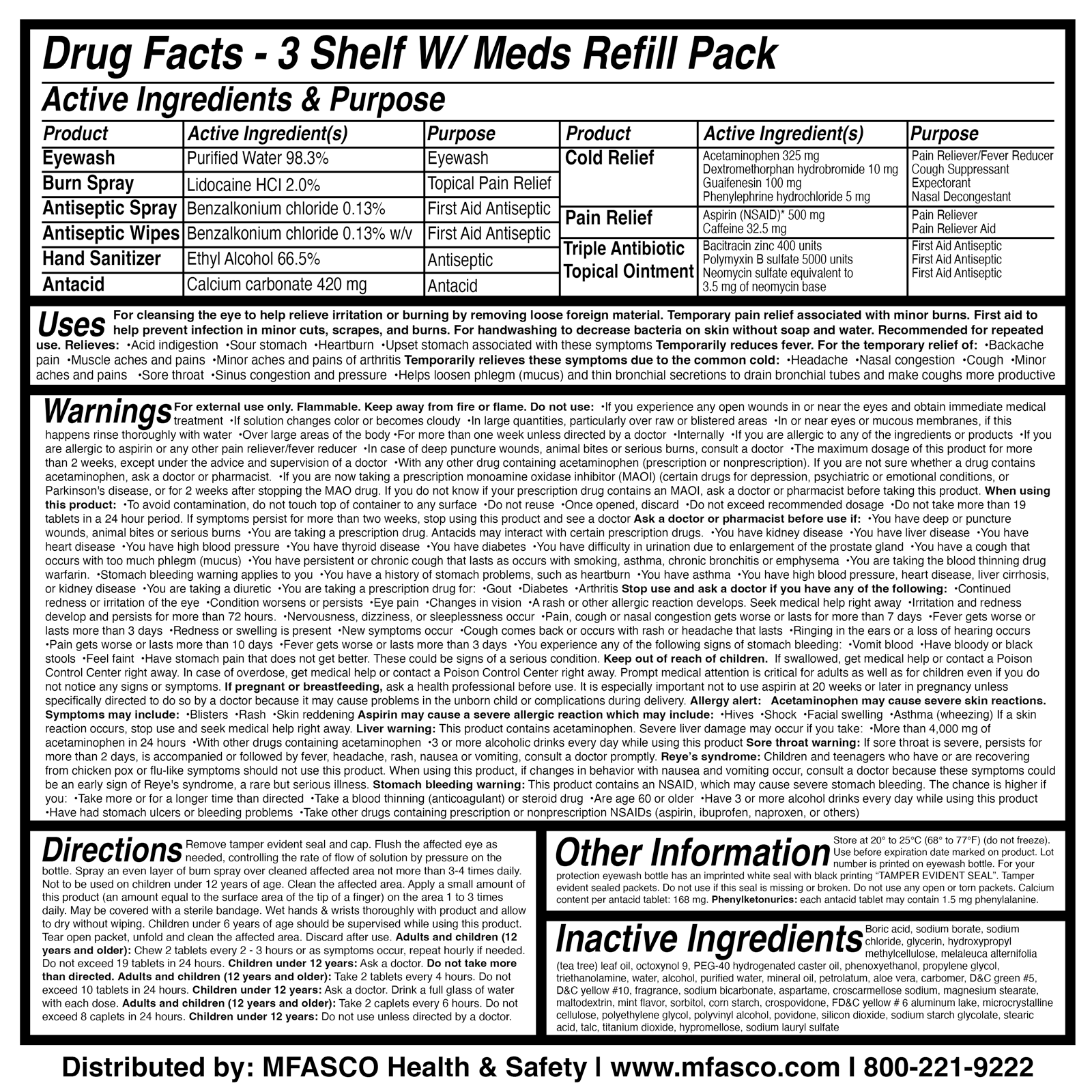 Medium 3 Shelf Workplace First Aid Kit Refill With Medications 546 Piece