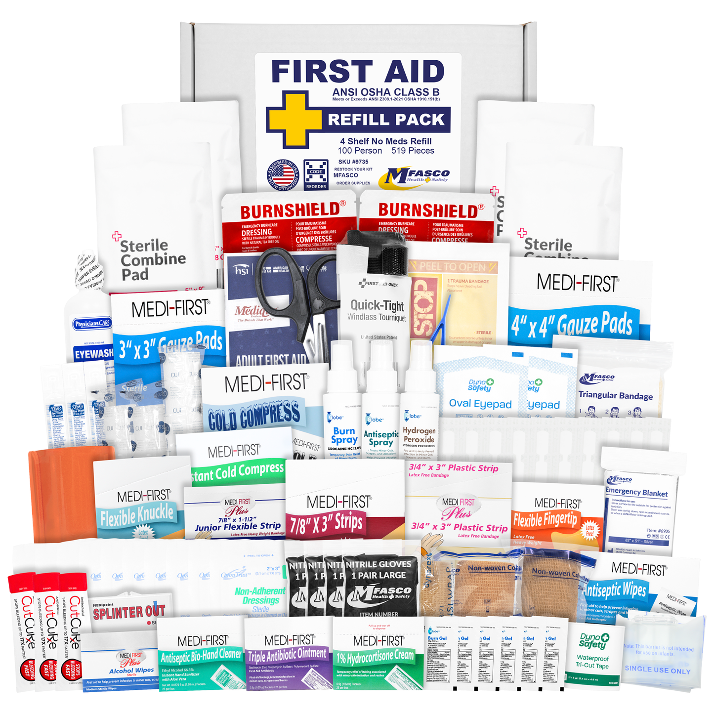 Large 4 Shelf First Aid Kit Refill No Medications 519 Piece