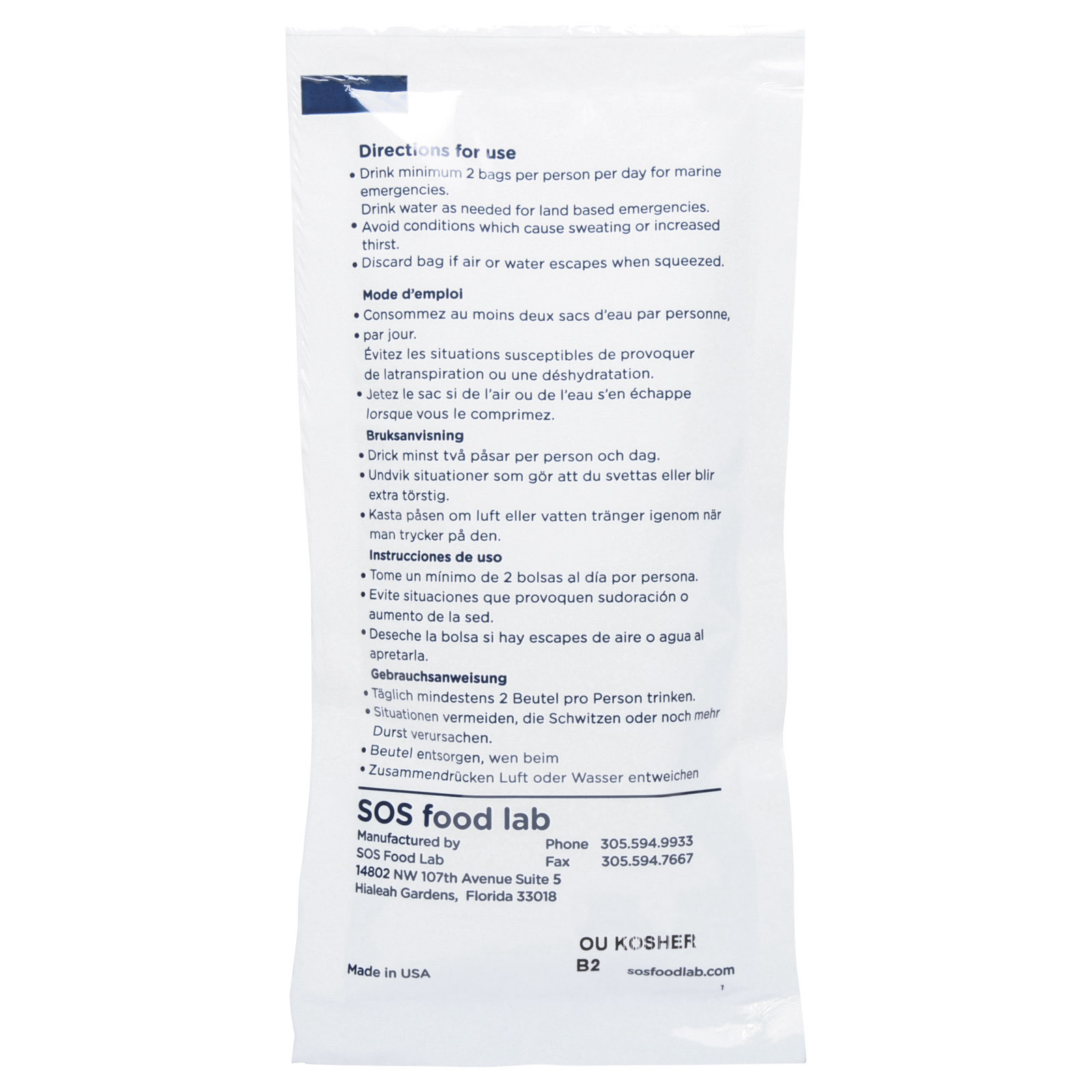 Emergency Drinking Water Packet Each