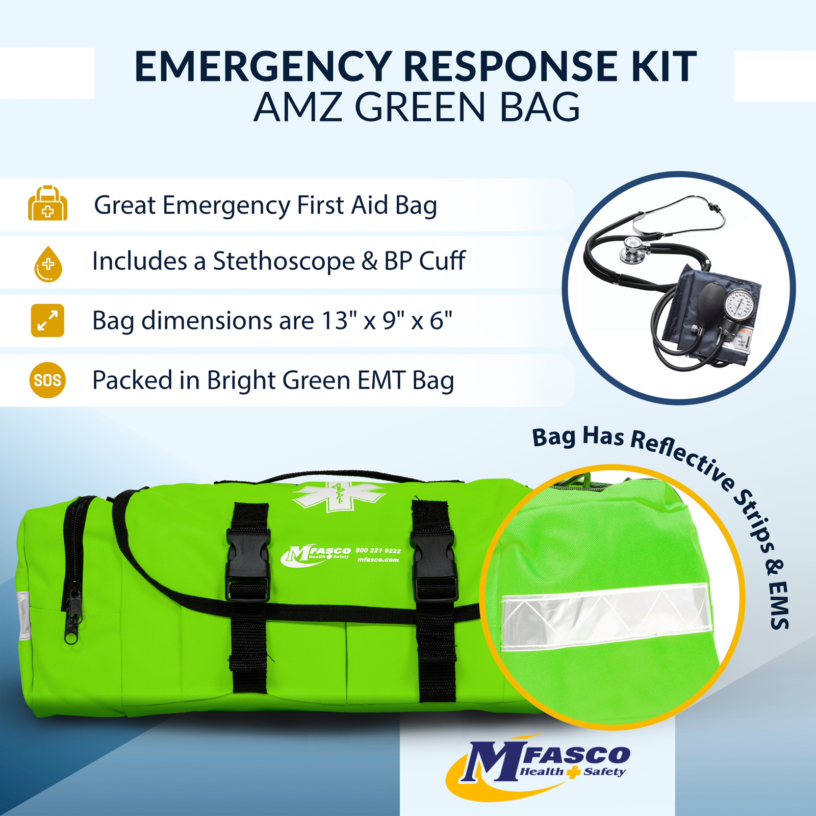 Emergency First Aid Kit Bag AMZ Fill Bright Green