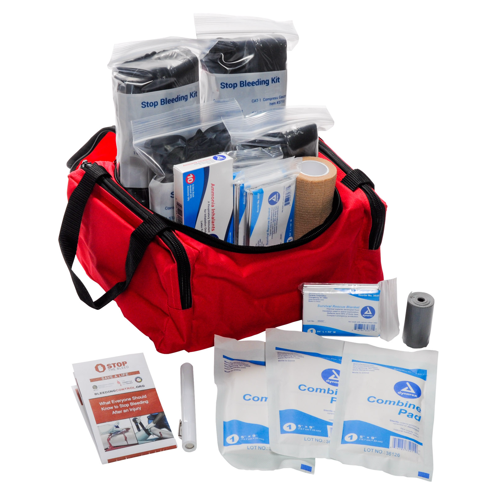 Stat Kit Box Sign STAT Stop the Bleed Trauma Kit 4 Pack Red Bag | MFASCO Health & Safety